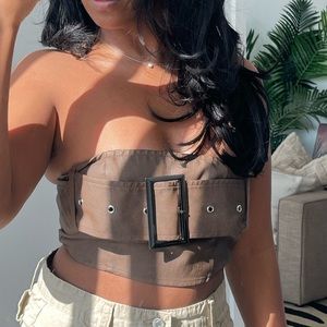 Pleather tube top with big belt buckle!